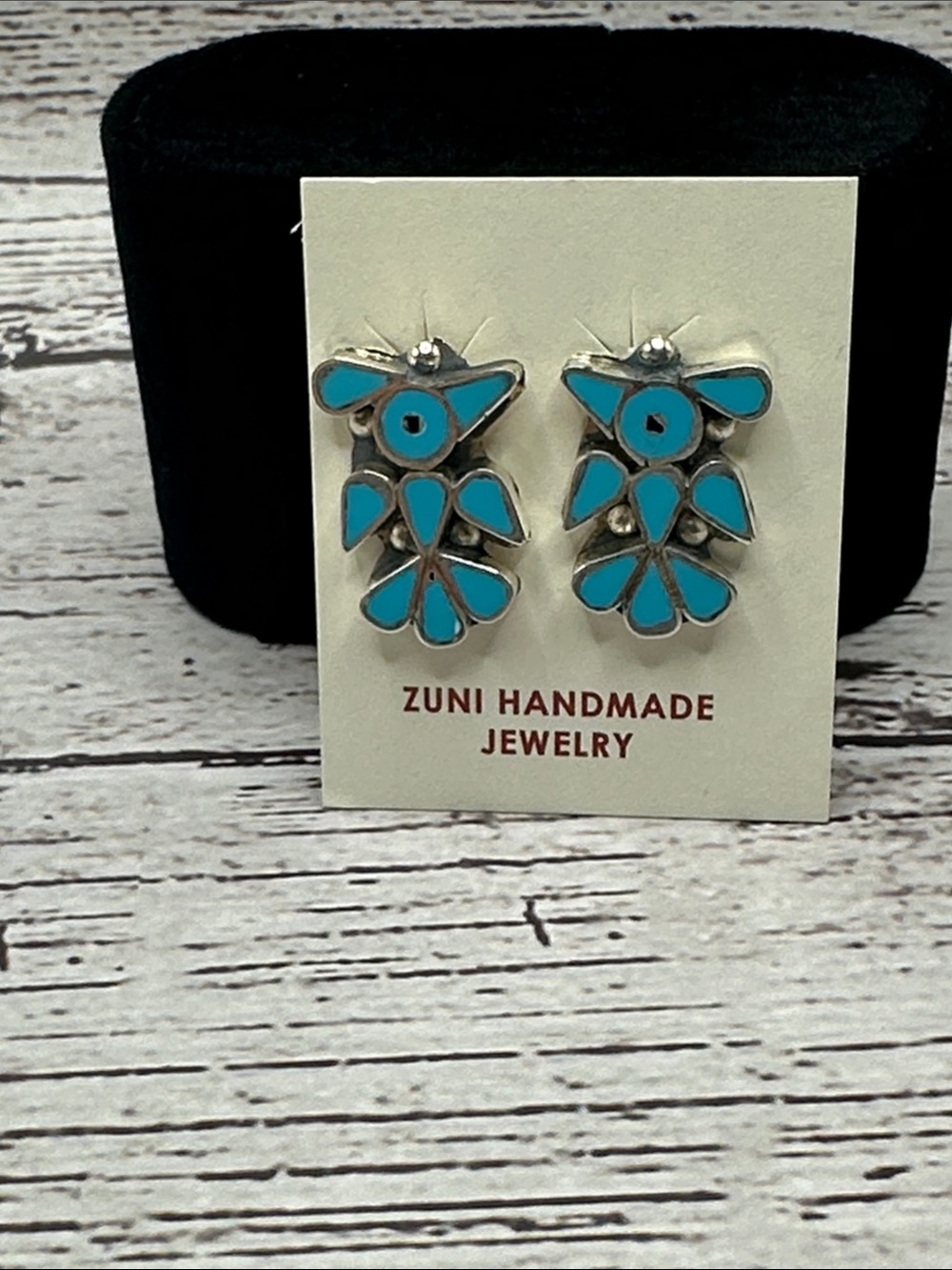 Zuni Handmade Turquoise Inlay Sterling Silver Earrings